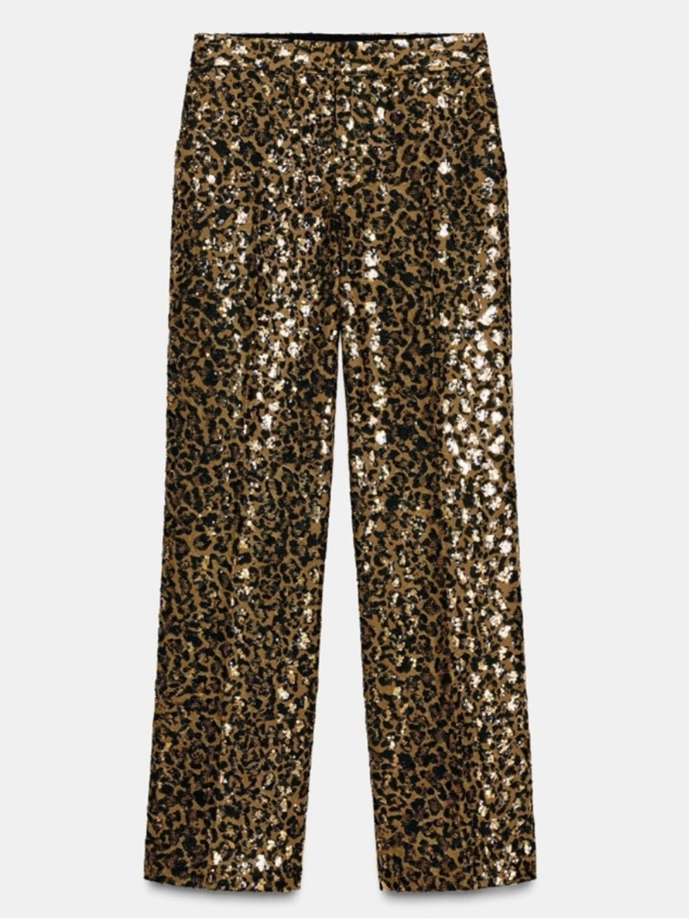 NWOT Zara Black and Gold Sequin Straight-Leg Pants